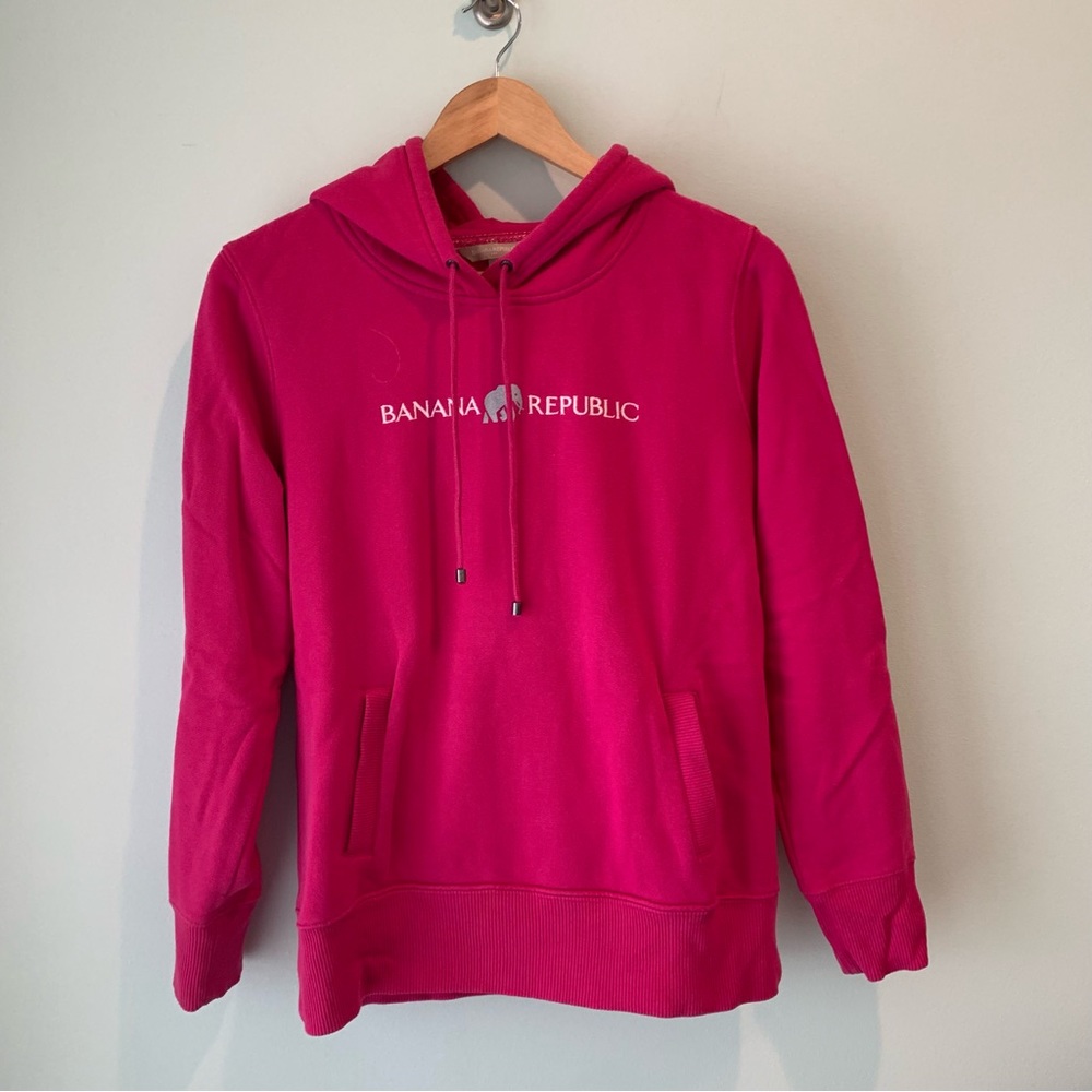 Hot PINK Banana Republic Embroidered Elephant Logo Hoodie Sweatshirt Medium M
